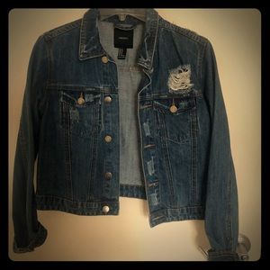 Forever 21 distressed dark denim jacket. Size M.